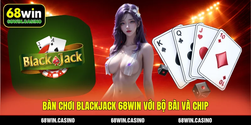Bàn chơi Blackjack 68WIN với bộ bài và chip